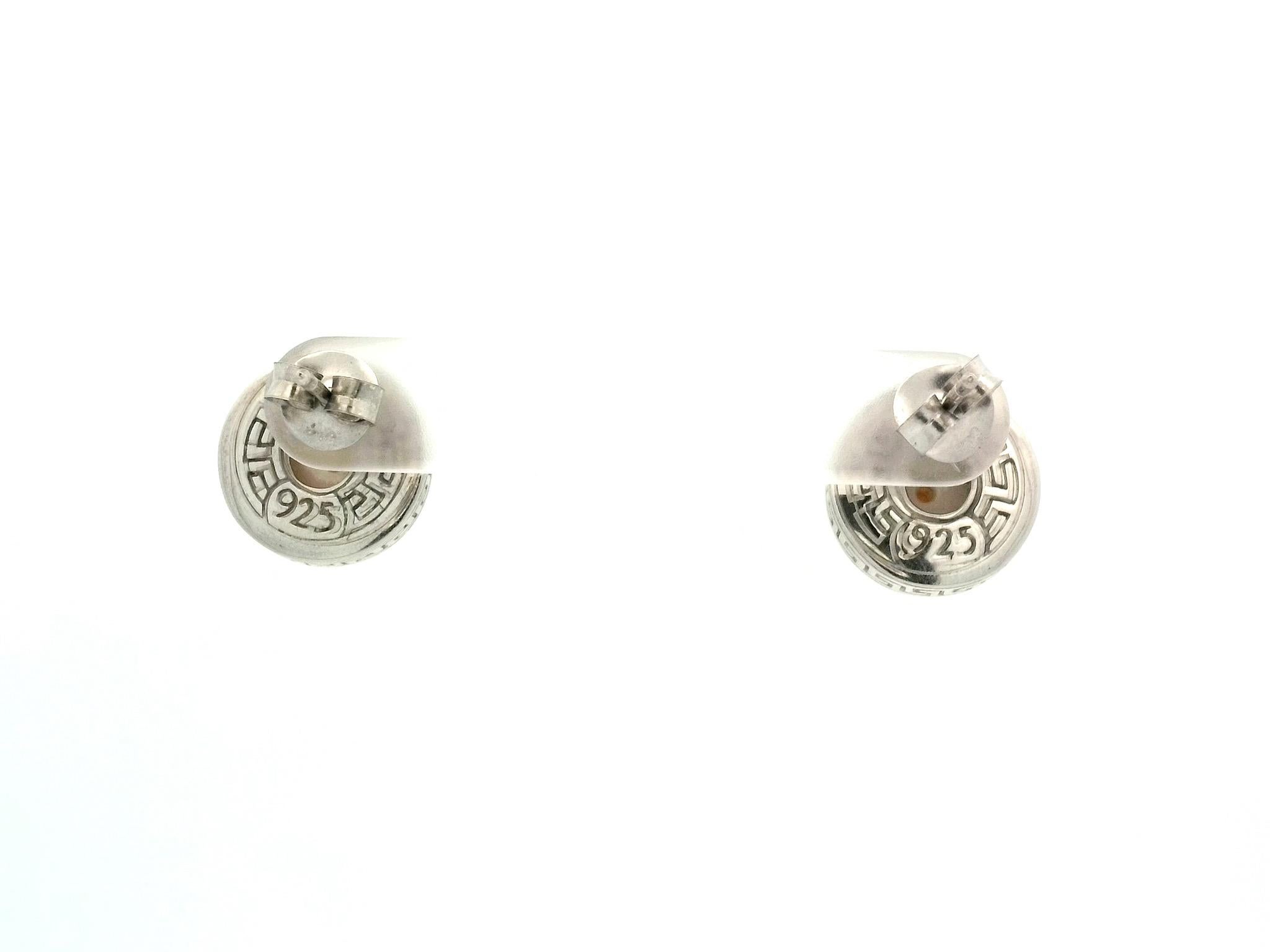 Silver and Pearl Balinese Stud Earrings For Sale 3