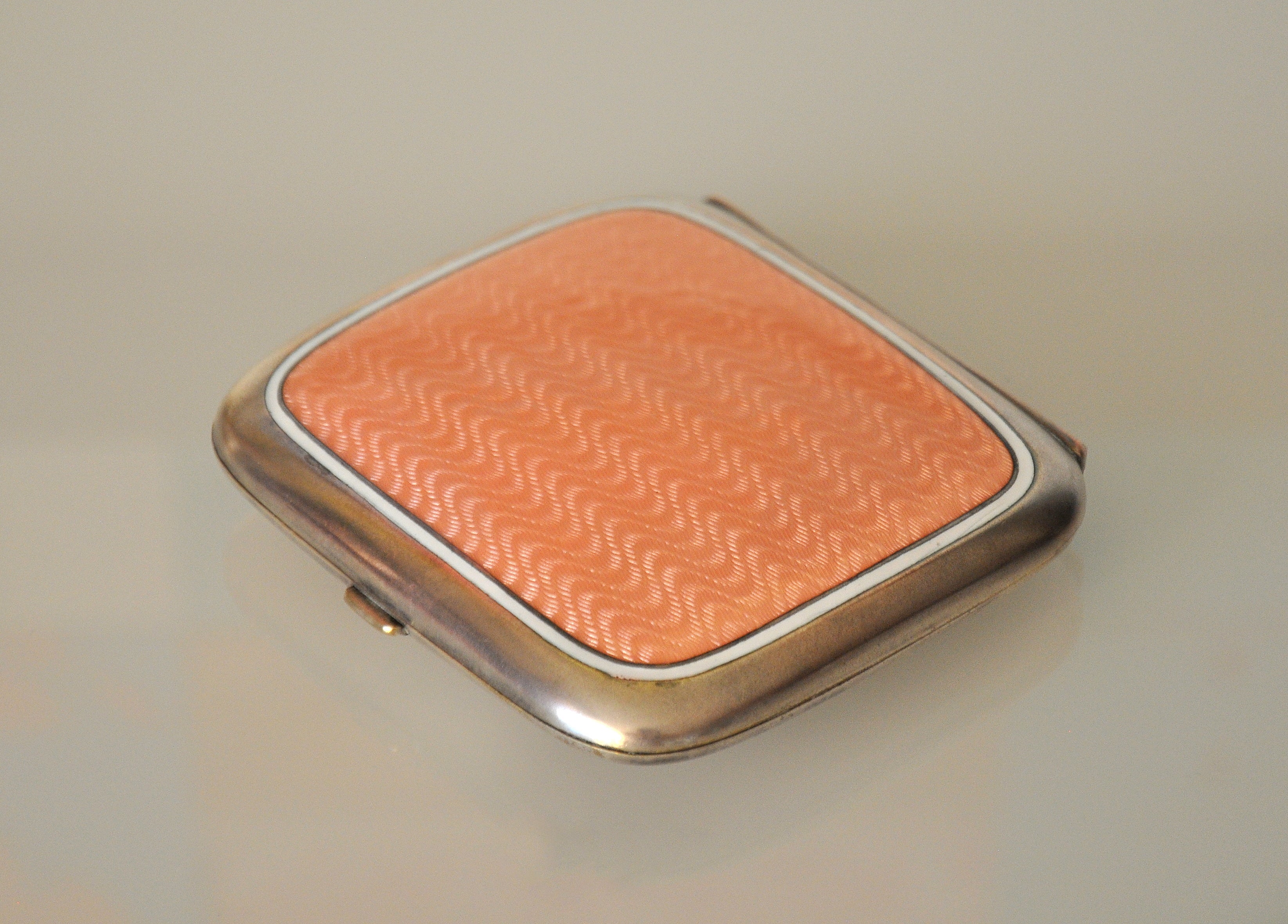 Silver and Pink Guilloche Enamel Art Deco Cigarette Case 1