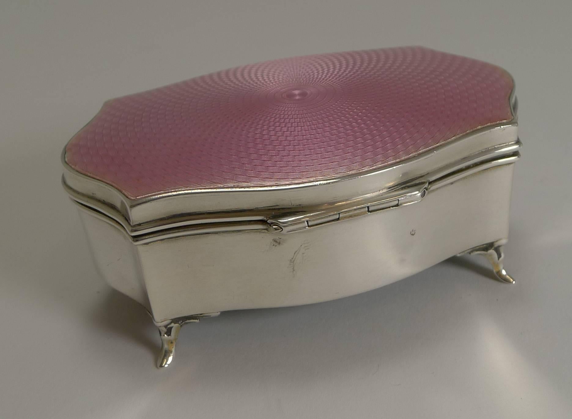 20th Century Silver and Pink Guilloche Enamel Jewelry Box by Asprey, London
