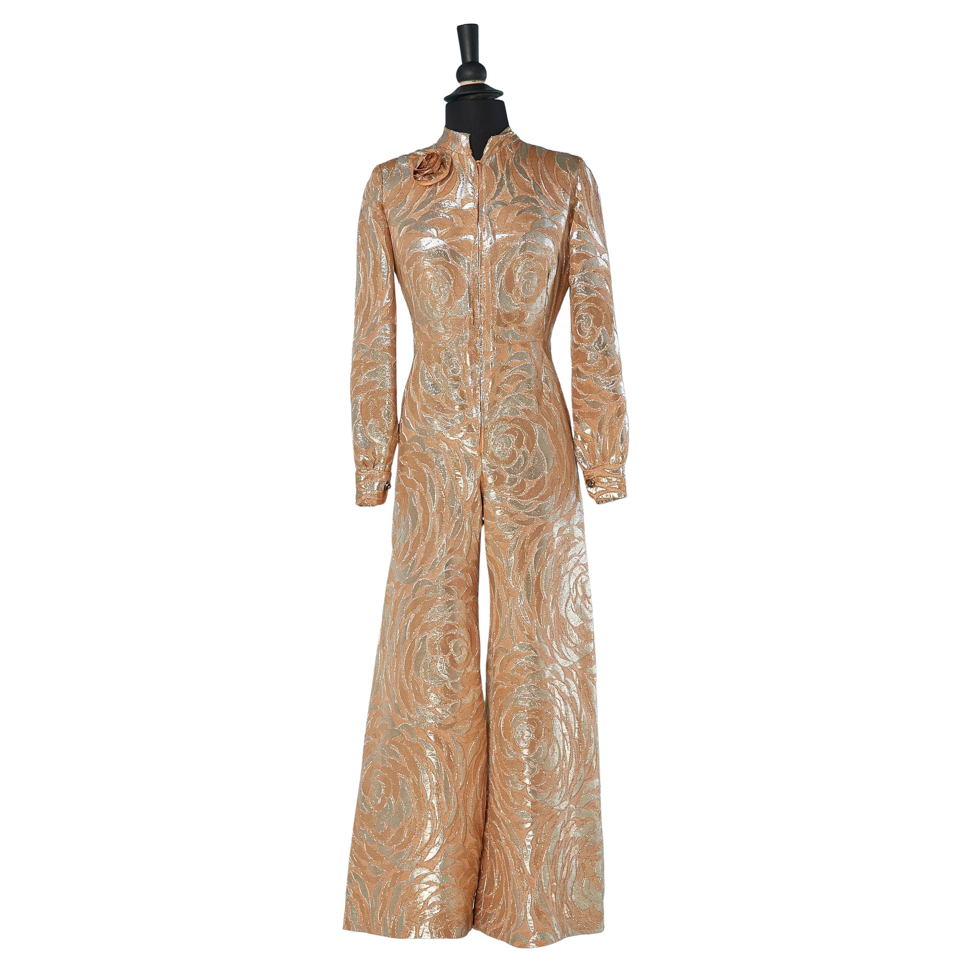Silver and pink lurex damask jumpsuit Circa 1970's