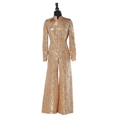 Silver and pink lurex damask jumpsuit Circa 1970's