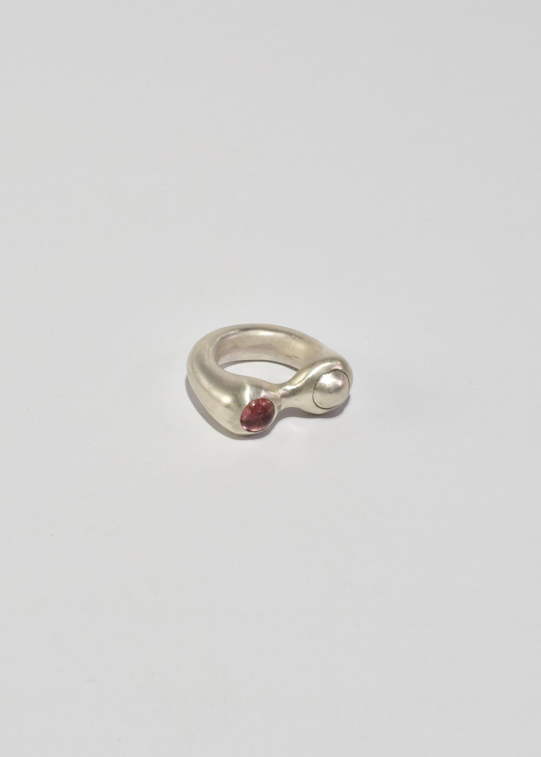 Cabochon Silver and Pink Tourmaline Esme Ring For Sale