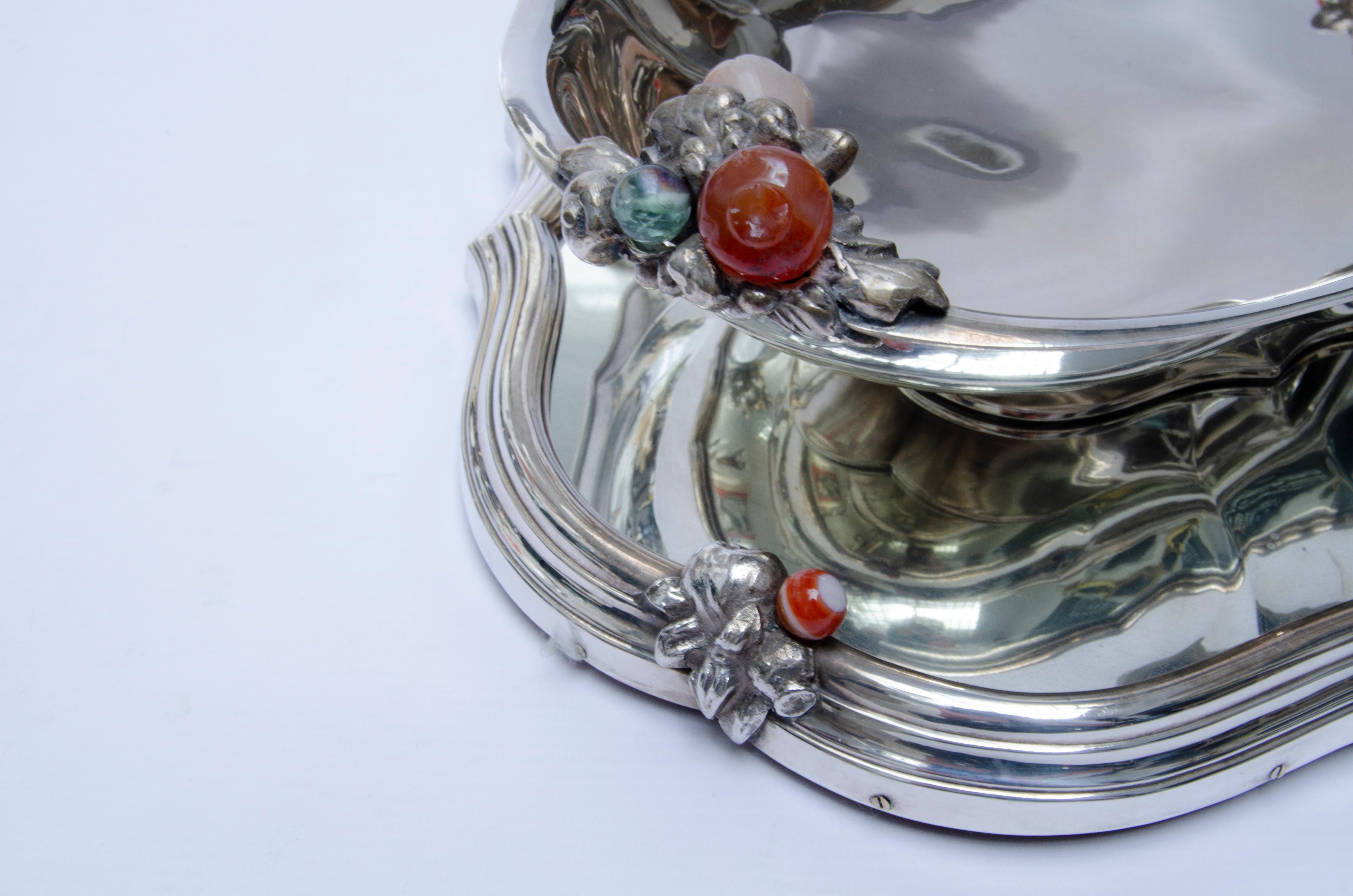 Italian Silver and precious stone centerpiece made by Angelo Chiappa For Sale