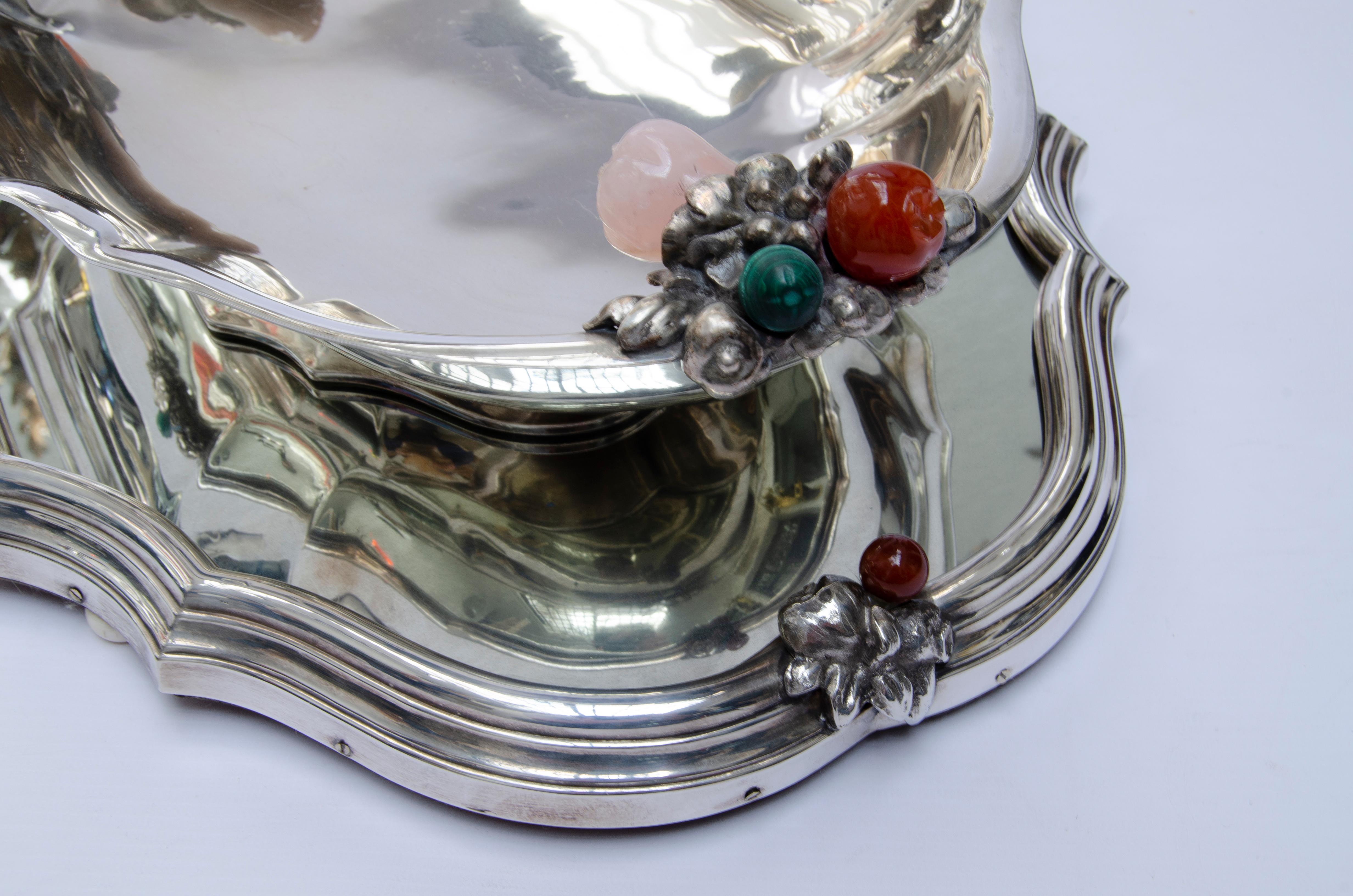 Early 20th Century Silver and precious stone centerpiece made by Angelo Chiappa For Sale