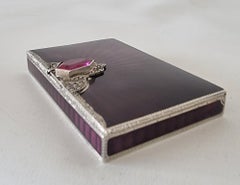 Schnupftabak- oder Kartenetui aus Silber und lila Guilloche-Emaille von George Stockwell & Co