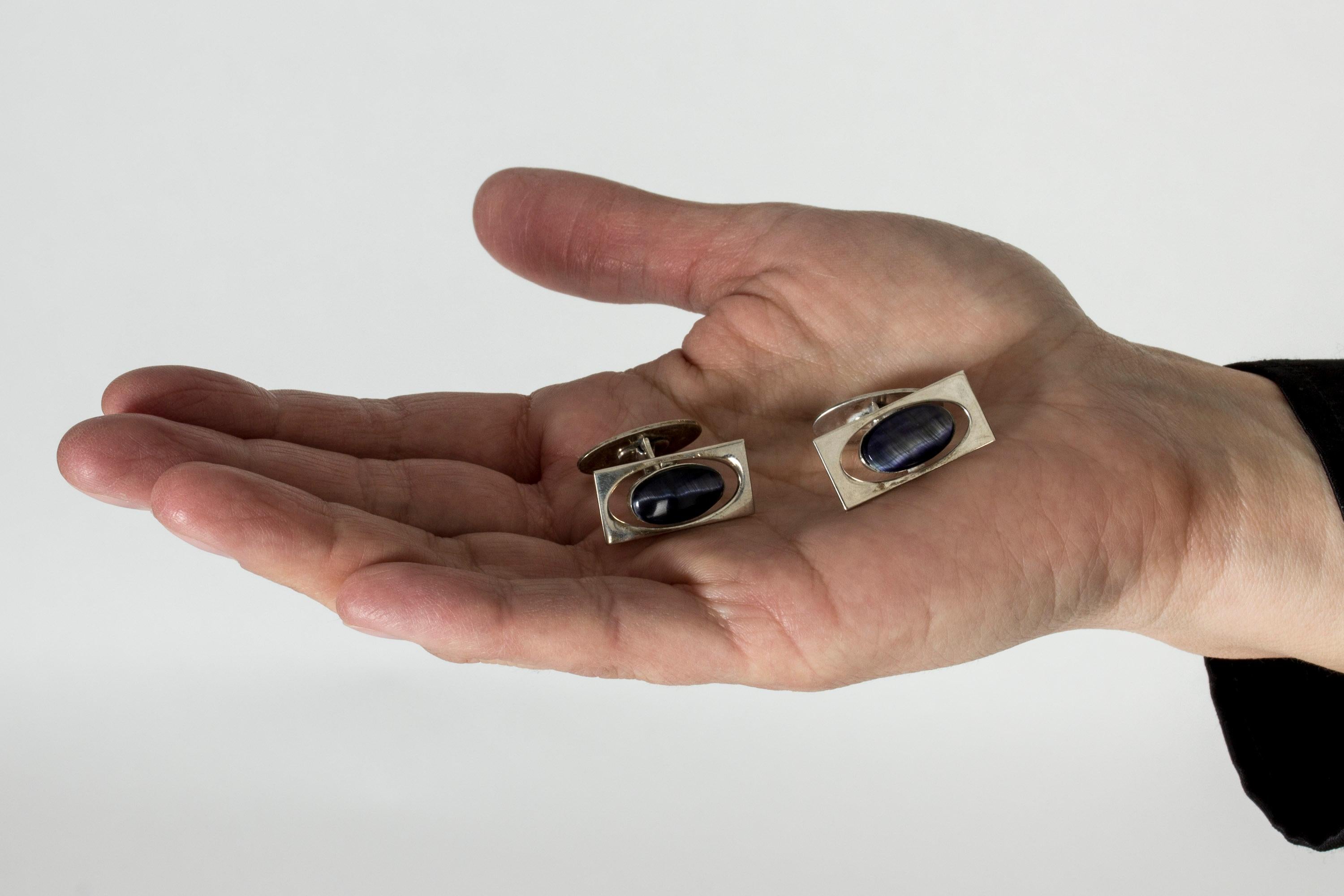 Silver and Purple Stone Modernist Cufflinks from Kaplans, Sweden, 1963 In Good Condition In Stockholm, SE