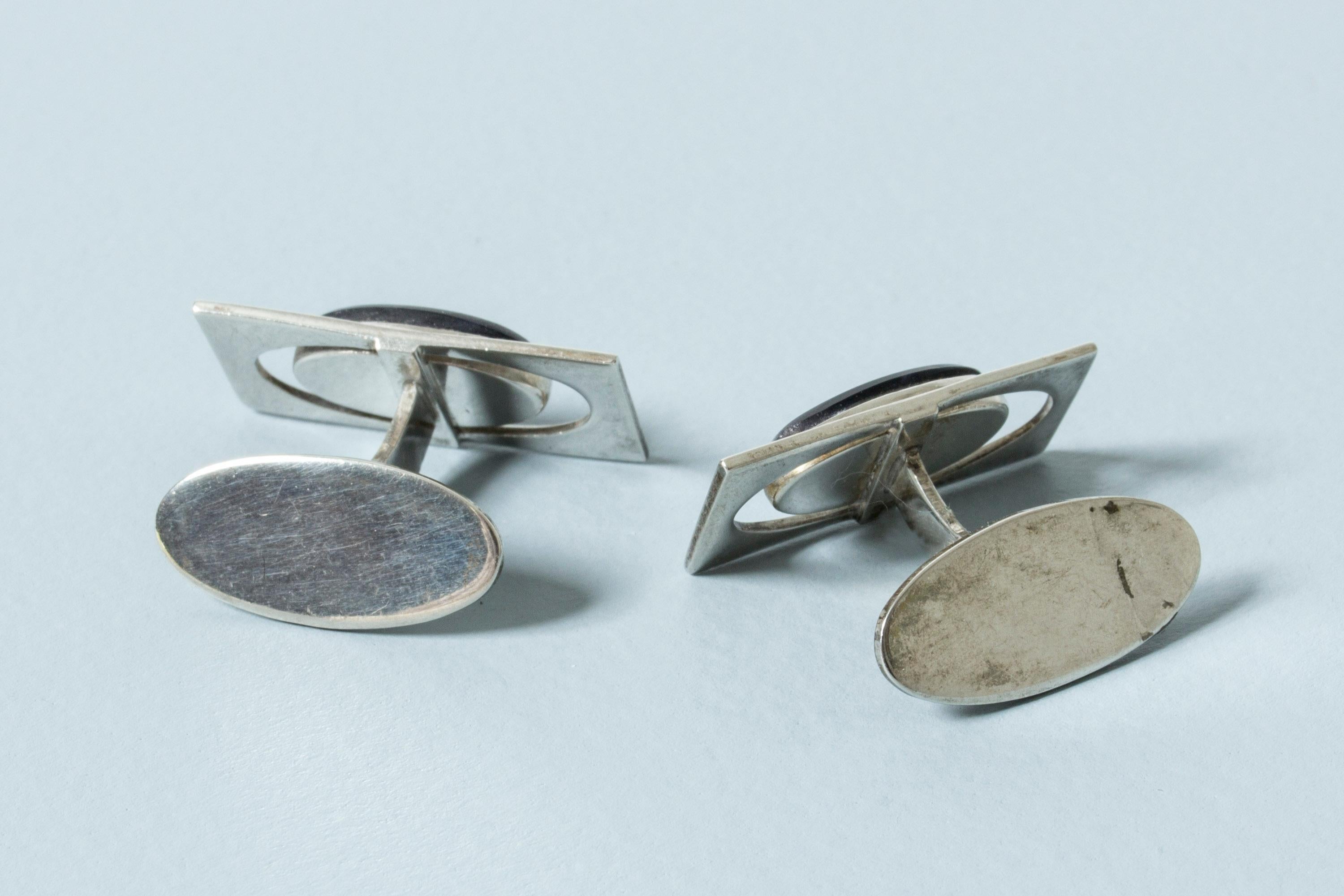 Silver and Purple Stone Modernist Cufflinks from Kaplans, Sweden, 1963 1