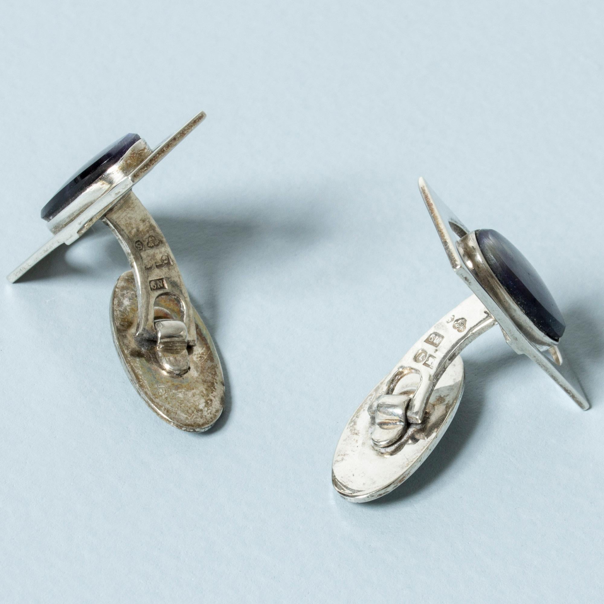 Silver and Purple Stone Modernist Cufflinks from Kaplans, Sweden, 1963 2