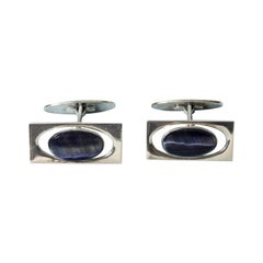 Silver and Purple Stone Modernist Cufflinks from Kaplans, Sweden, 1963