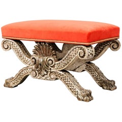 Antique Silver and Red English Stool after a Design by William Kent
