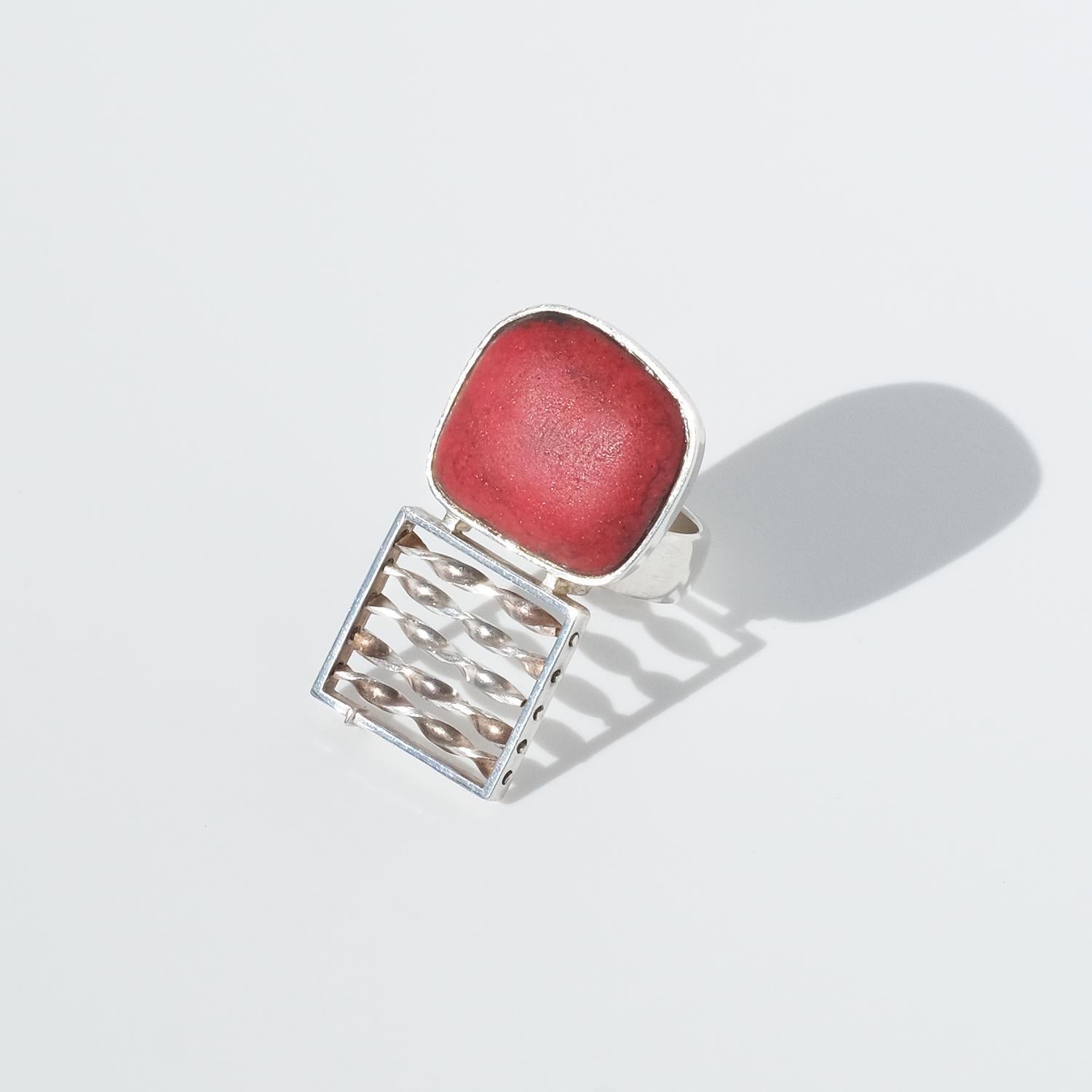 Women's or Men's Silver and Red Stone Ring by Thomas Raschke For Sale