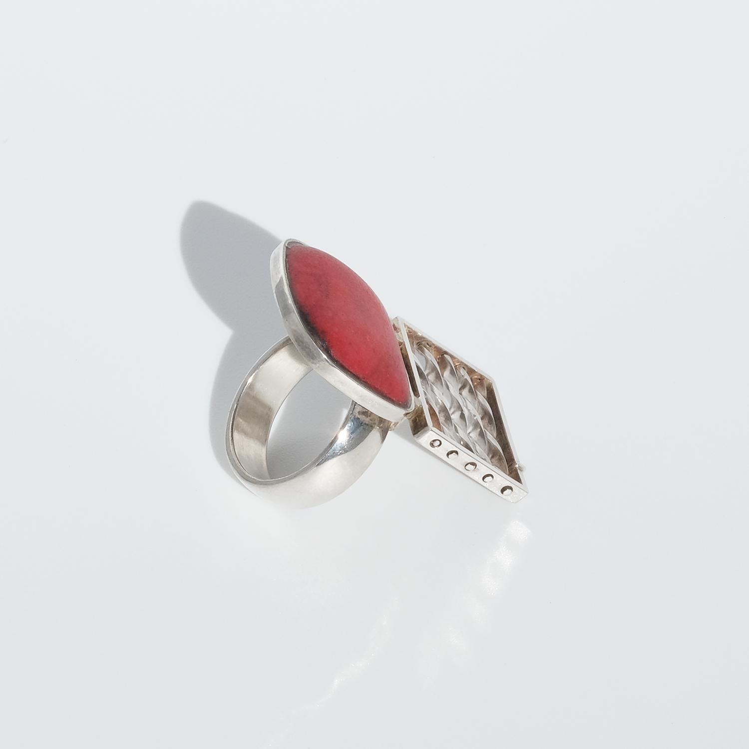 Silver and Red Stone Ring by Thomas Raschke For Sale 1