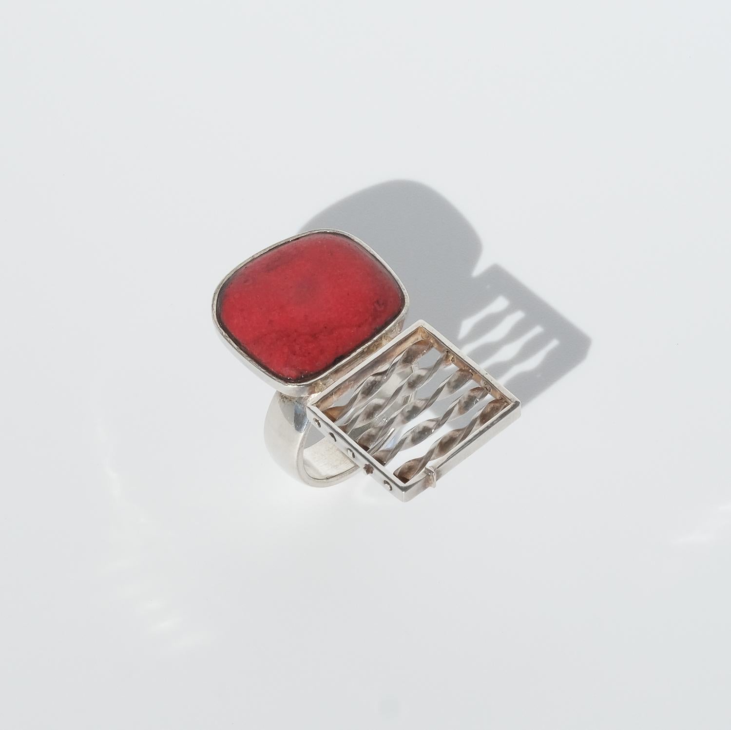 Silver and Red Stone Ring by Thomas Raschke For Sale 2