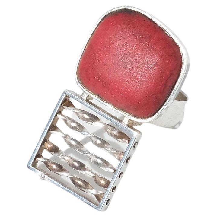 Silver and Red Stone Ring by Thomas Raschke For Sale