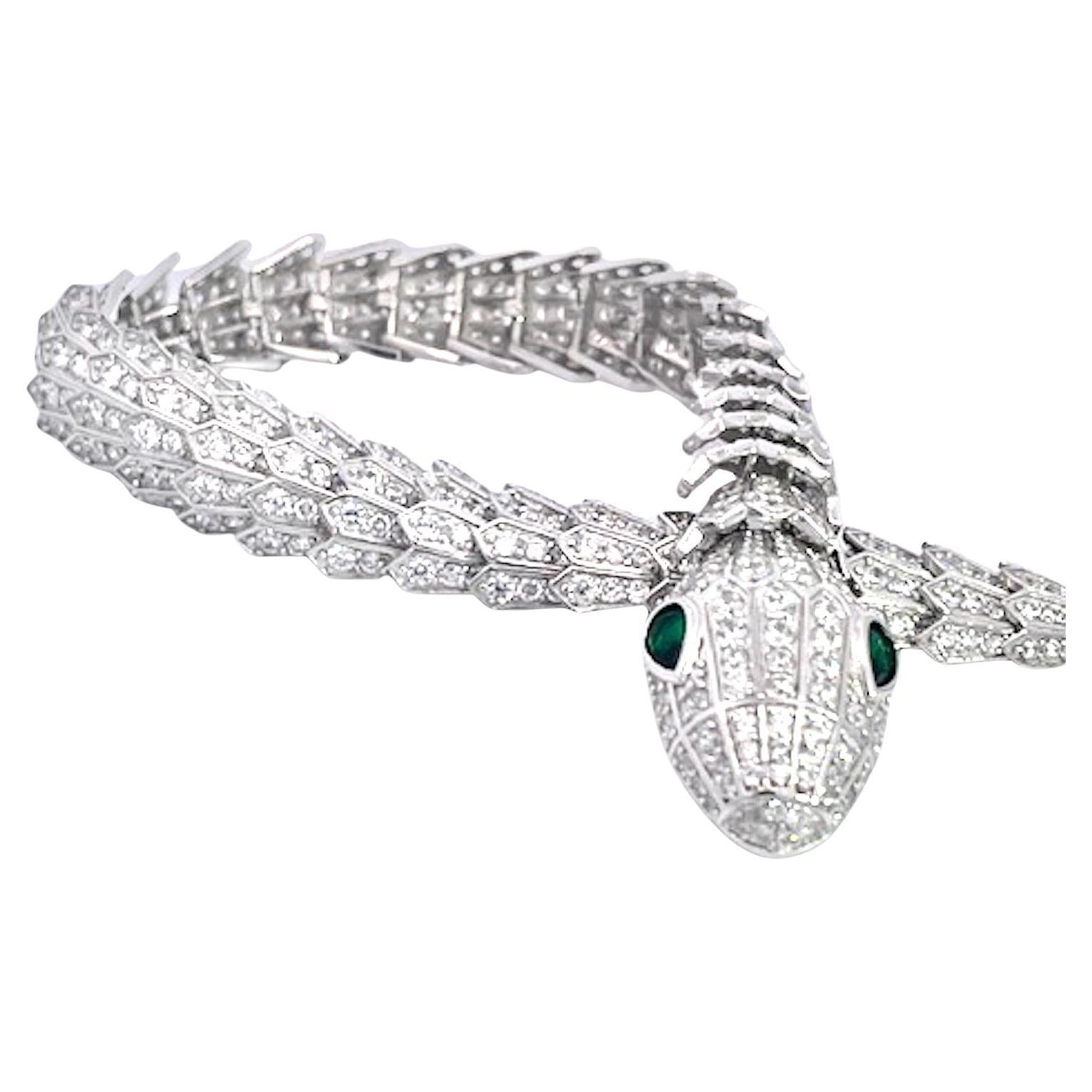 Schlangenarmband aus Silber und Strass im Stil von Bulgari im Angebot