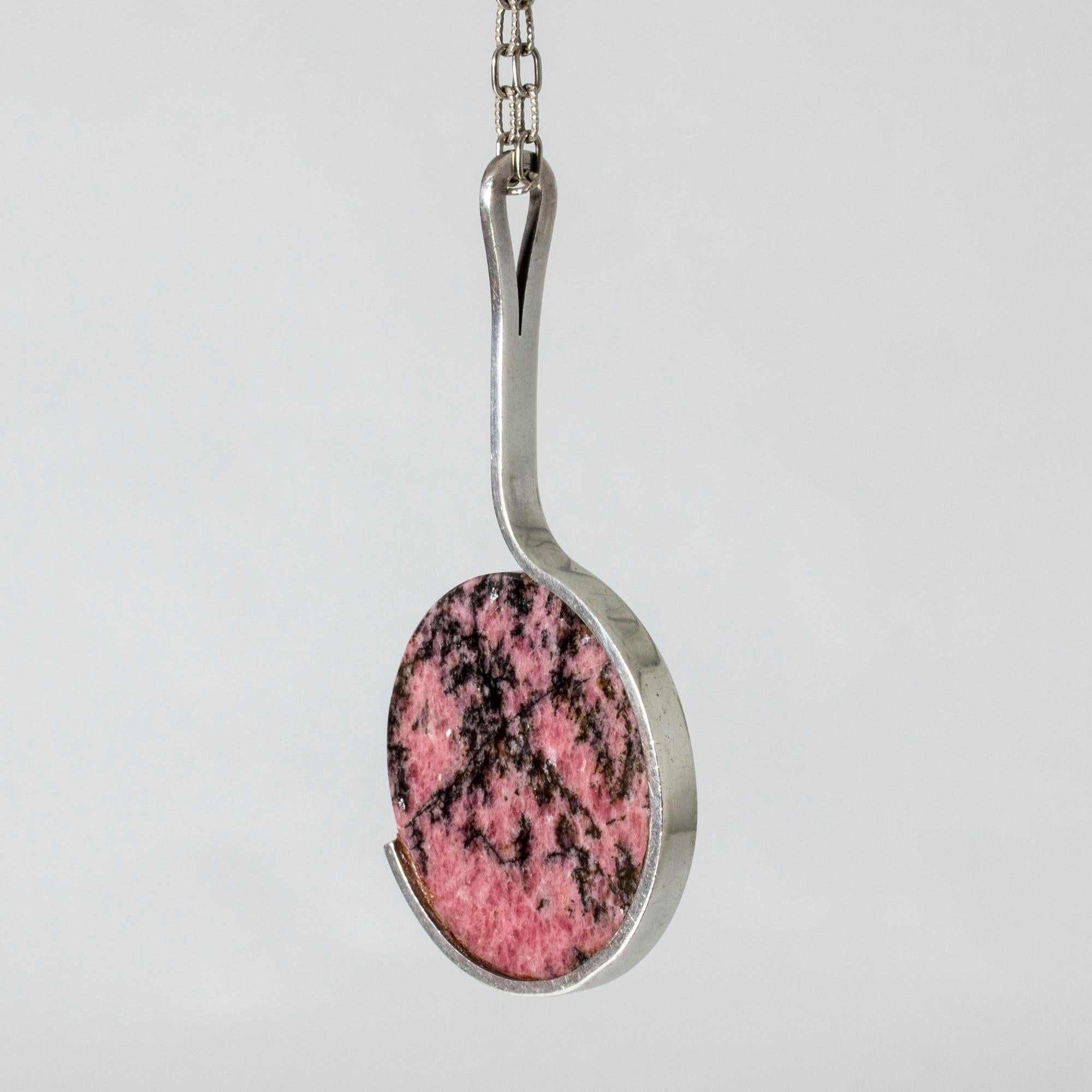 Oval Cut Silver and Rhodonite Pendant by Jens Asby, Denmark, 1970s