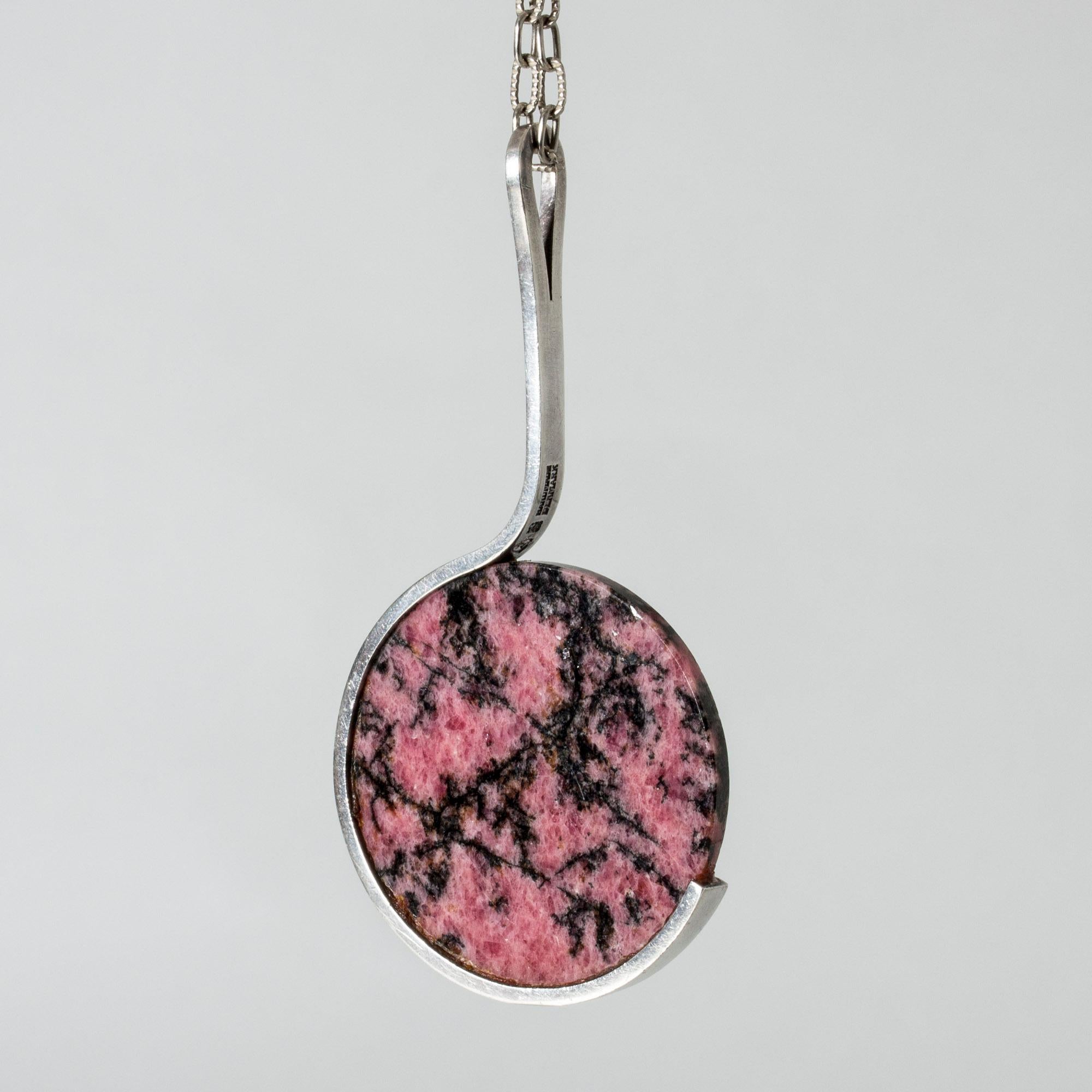 Silver and Rhodonite Pendant by Jens Asby, Denmark, 1970s In Good Condition In Stockholm, SE