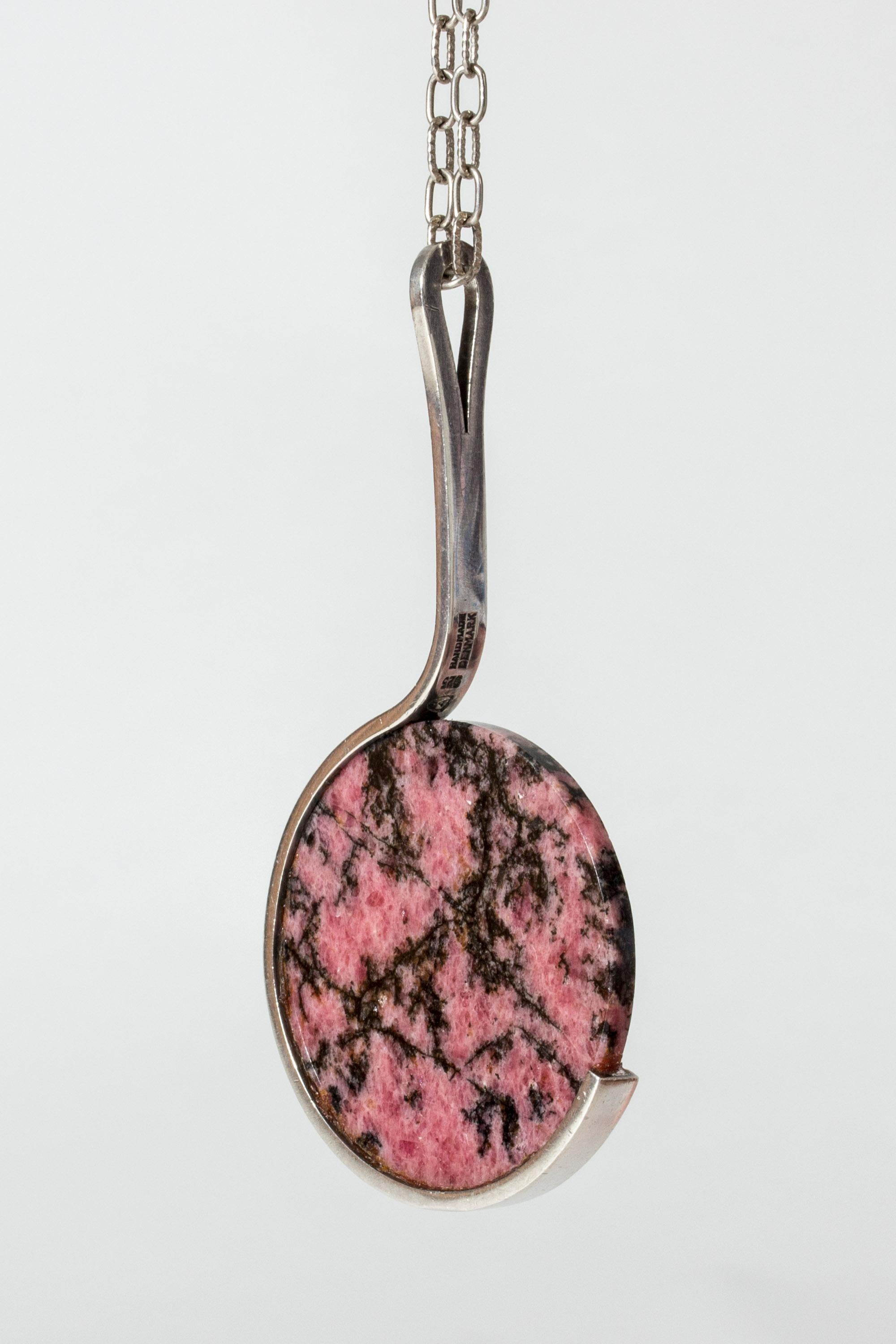 Women's or Men's Silver and Rhodonite Pendant by Jens Asby, Denmark, 1970s
