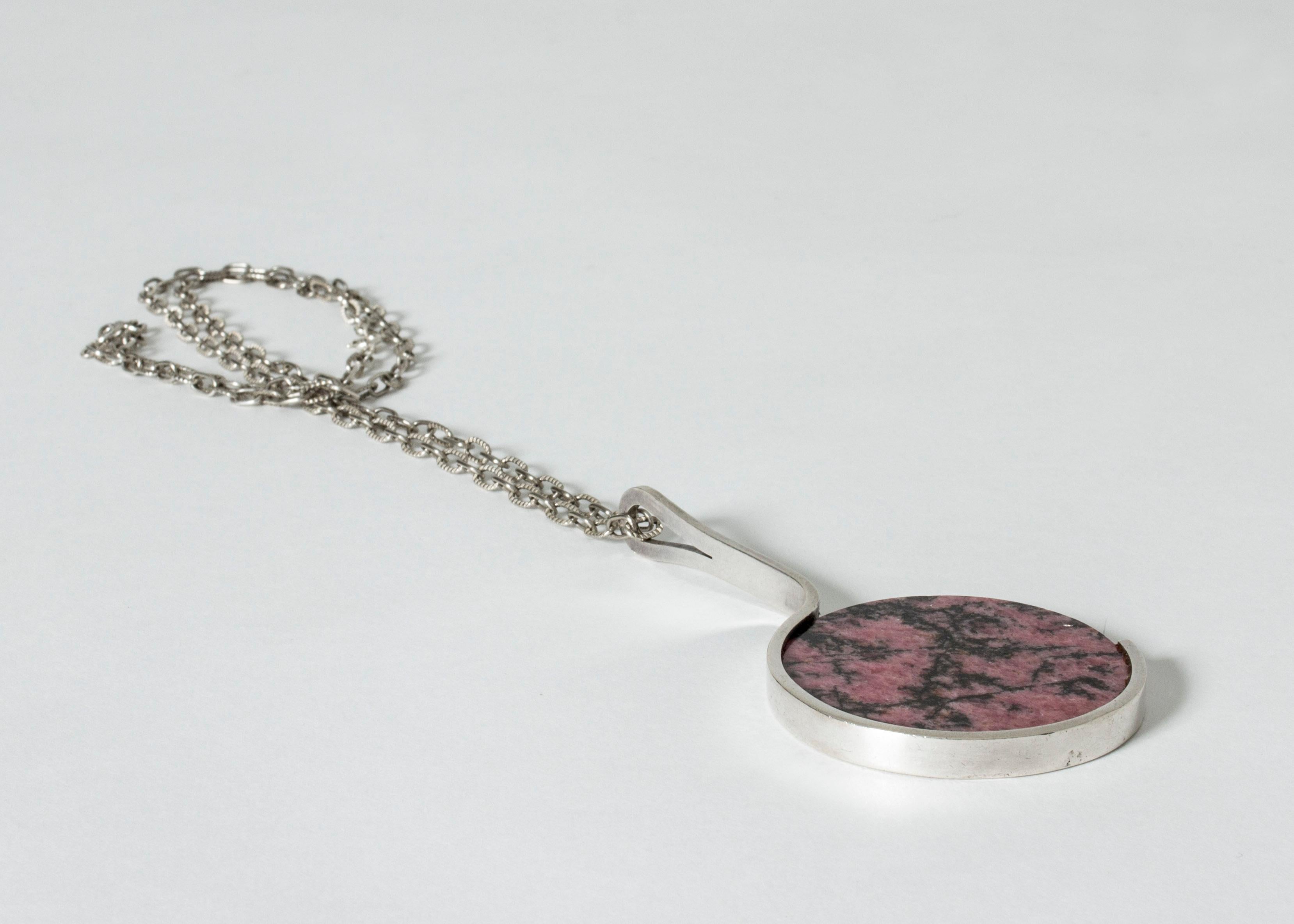 Silver and Rhodonite Pendant by Jens Asby, Denmark, 1970s 1