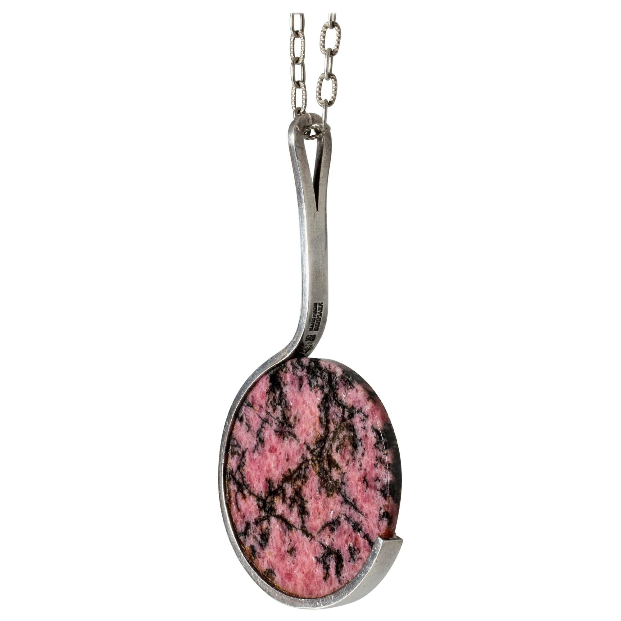 Silver and Rhodonite Pendant by Jens Asby, Denmark, 1970s