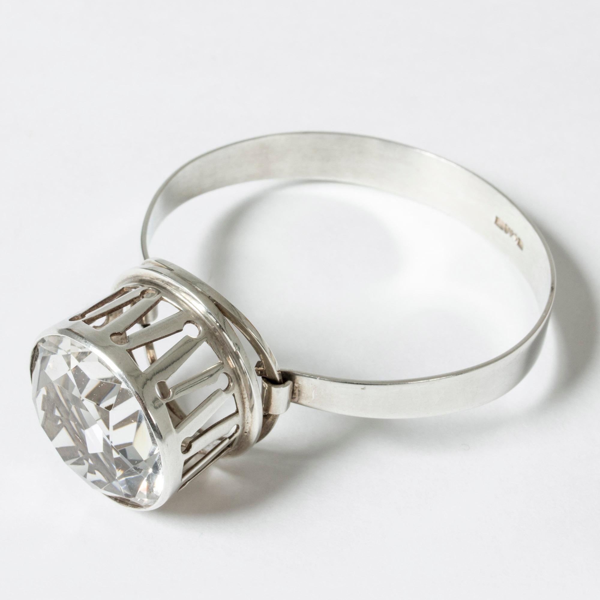 Women's or Men's Silver and Rock Crystal Bracelet from Kaplans, Sweden, 1967
