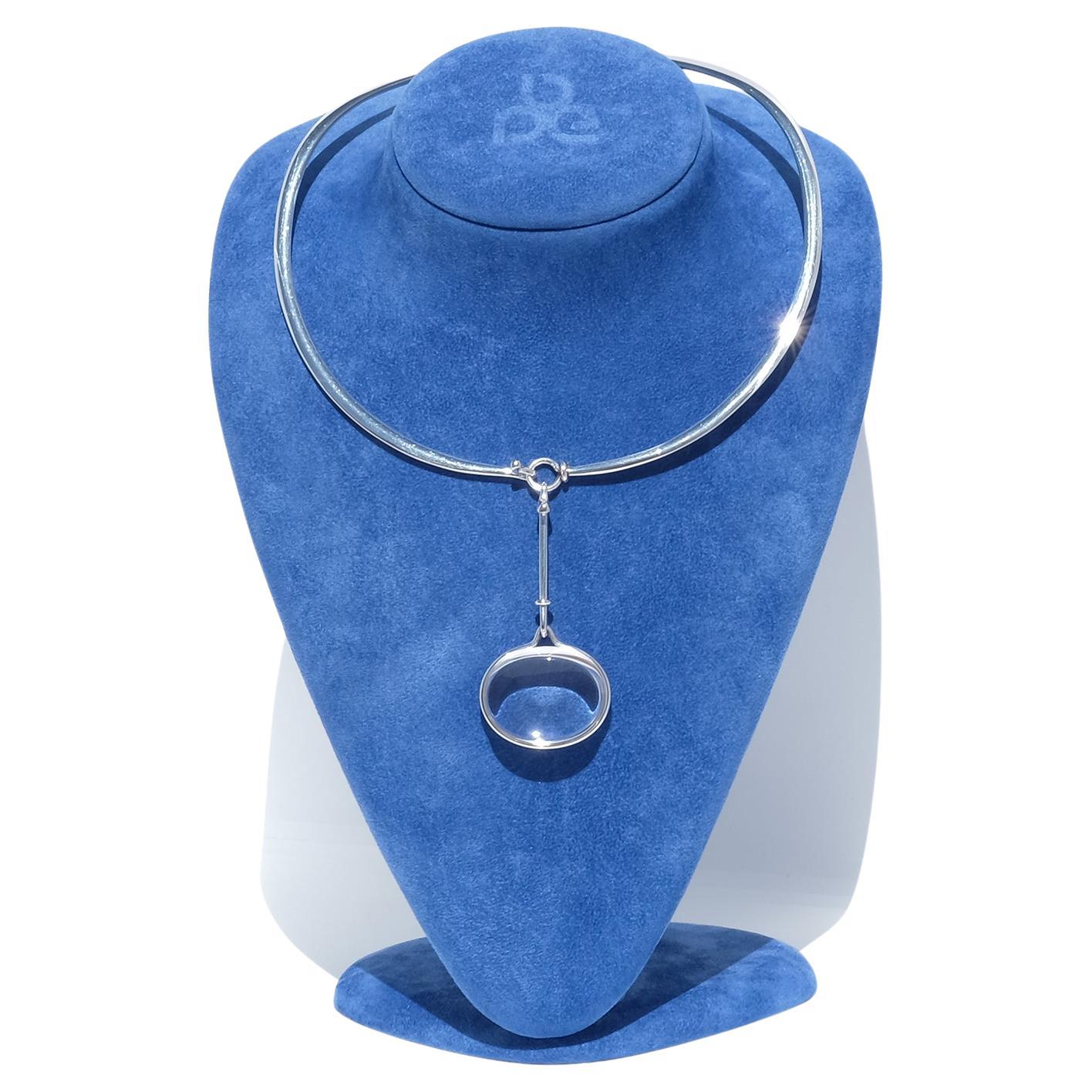 Silver and Rock Crystal Neck Ring by Vivianna Torun Bülow-Hübe for Georg Jensen