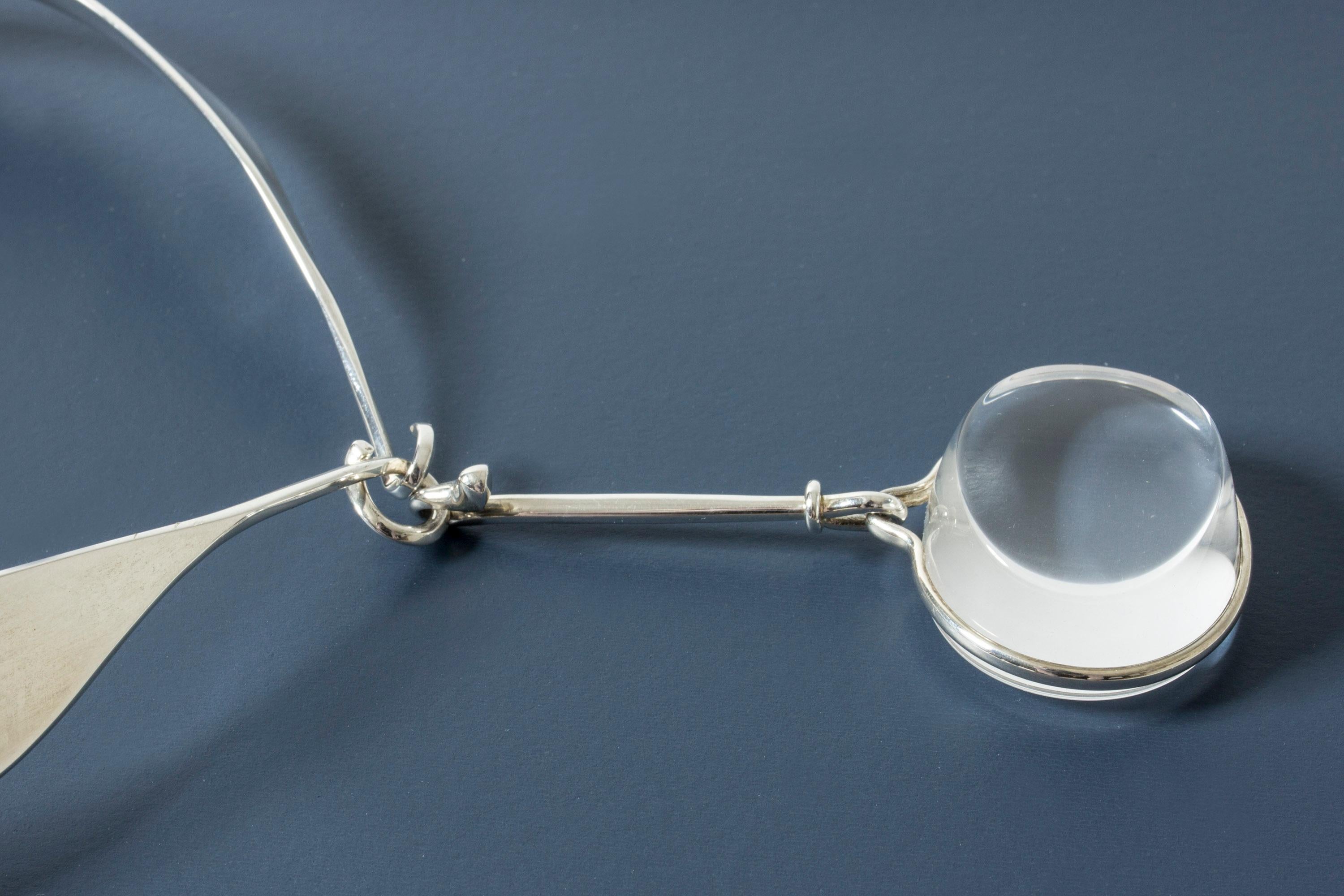 Modernist Silver and Rock Crystal Neckring by Torun Bülow-Hübe for Georg Jensen, Denmark