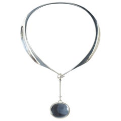 Vintage Silver and Rock Crystal Neckring by Torun Bülow-Hübe for Georg Jensen, Denmark