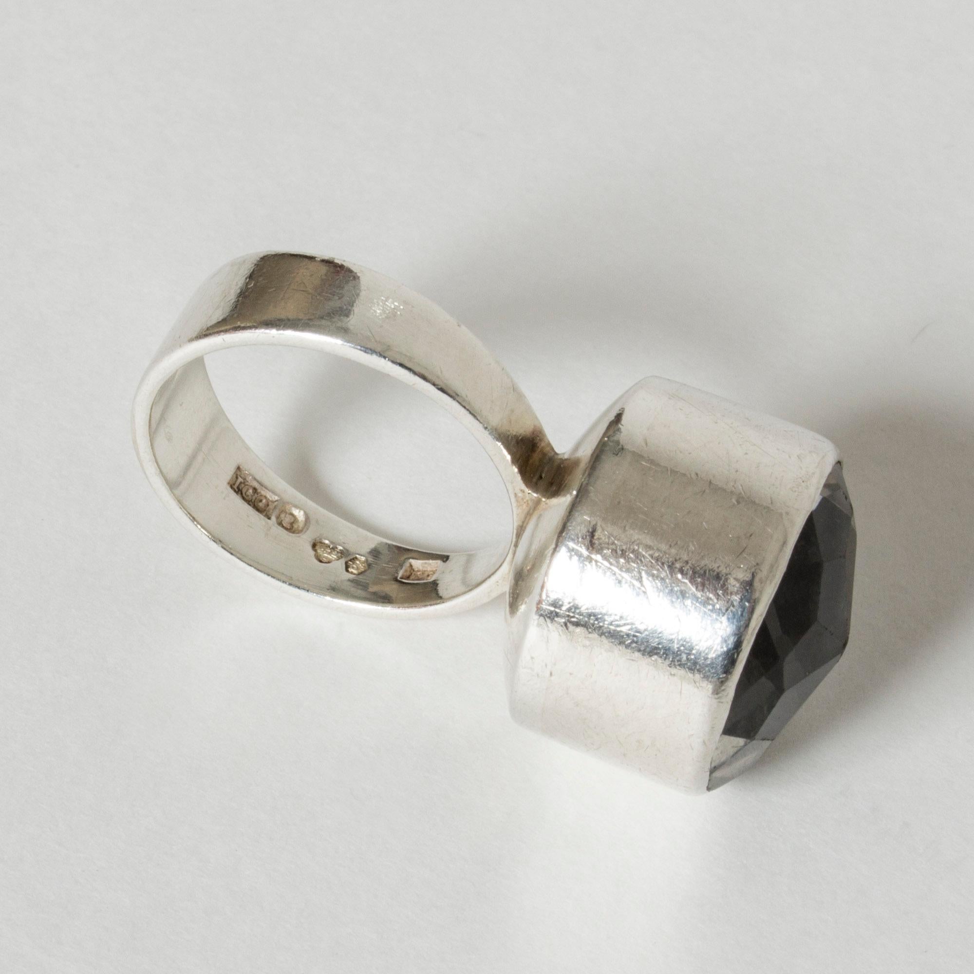 Modernist Silver and Rock Crystal Ring by Isaac Cohen, Sweden, 1967