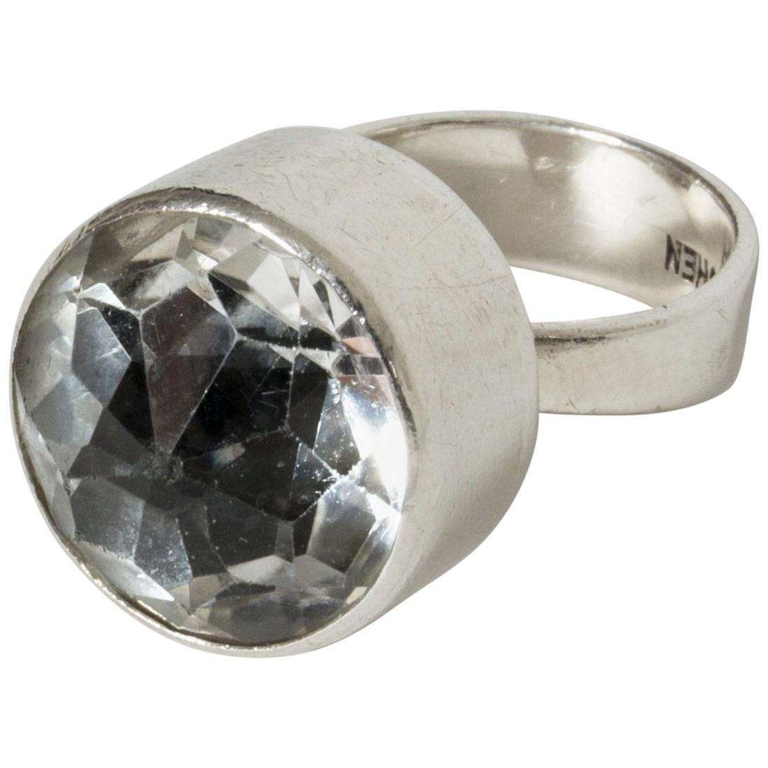 Silver and Rock Crystal Ring by Isaac Cohen, Sweden, 1967