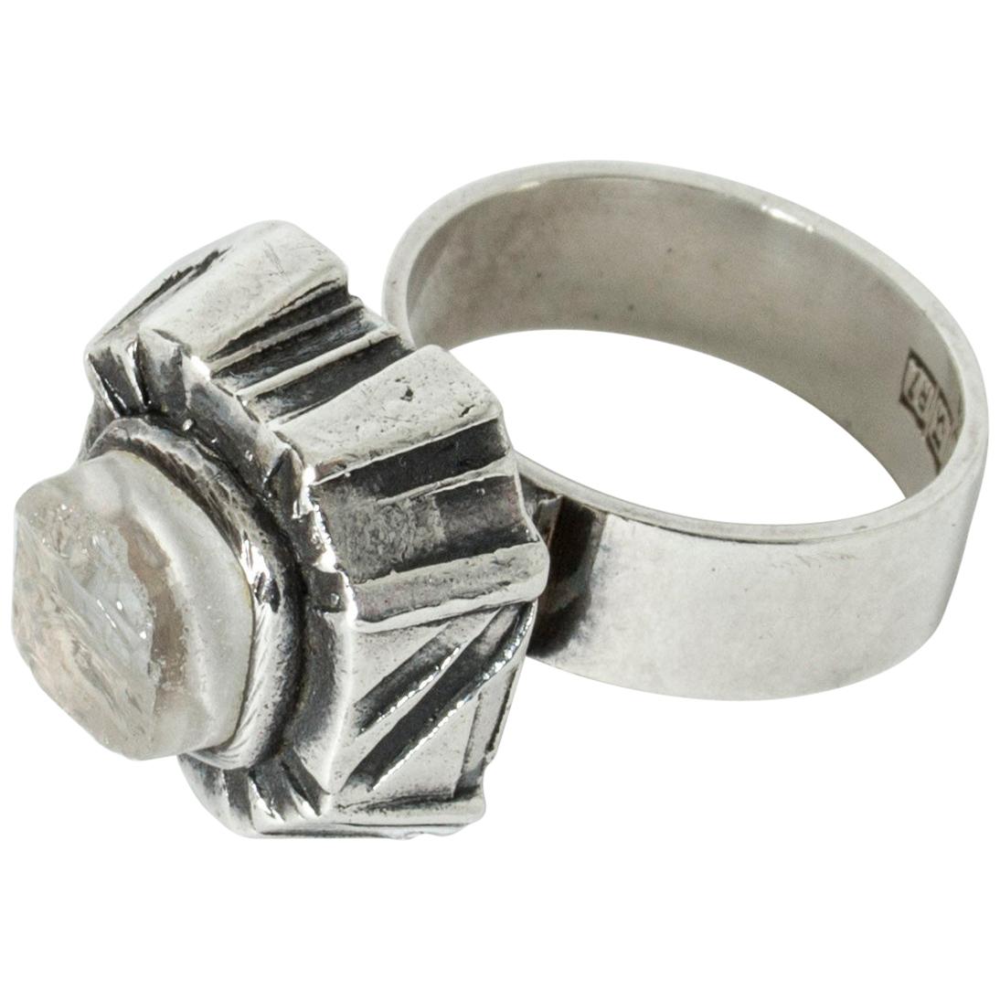 Silver and Rock Crystal Ring by Pentti Sarpaneva for Turun Hopea, Finland, 1970s