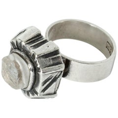 Silver and Rock Crystal Ring by Pentti Sarpaneva for Turun Hopea, Finland, 1970s