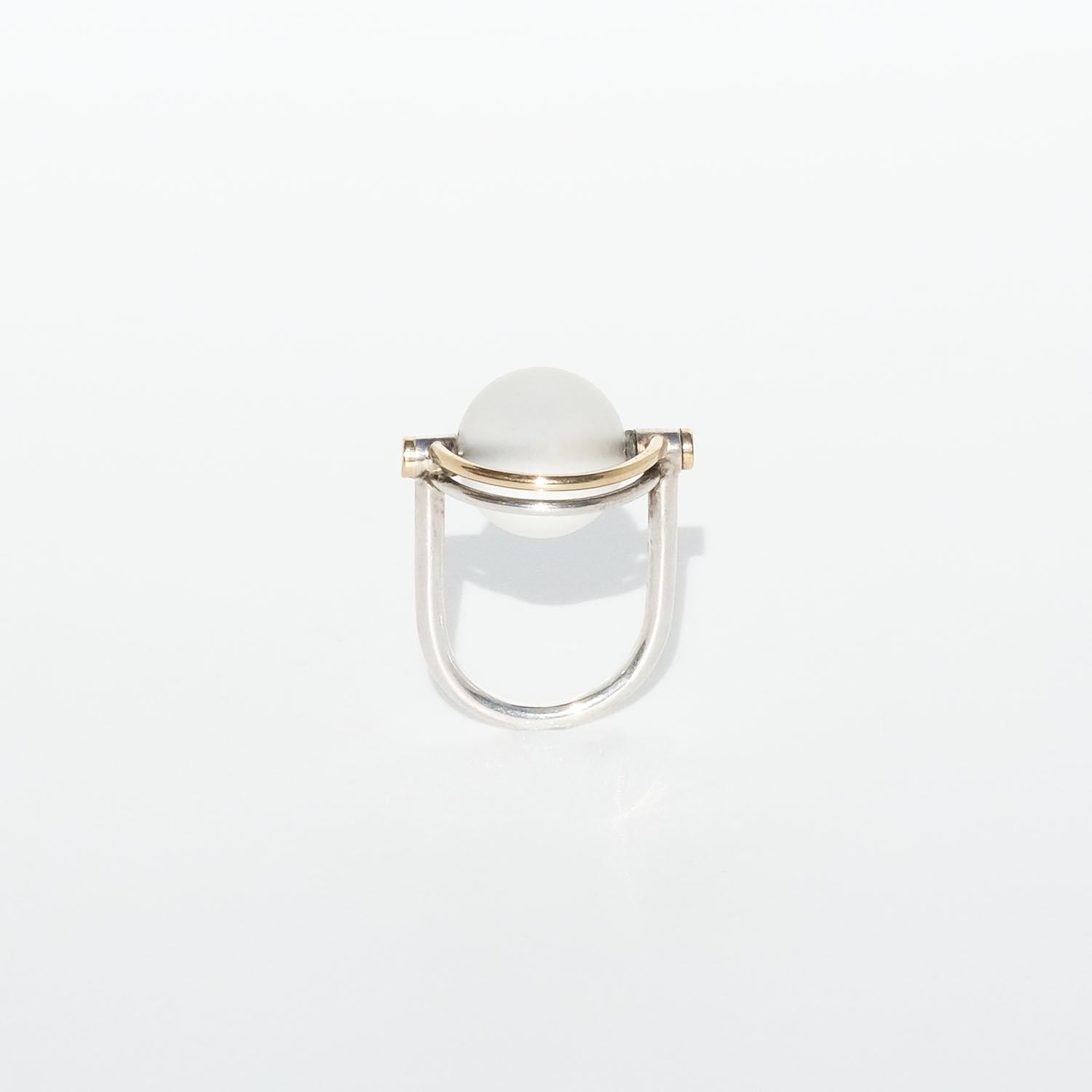 Silver and Rock Crystal Ring by Swedish Master Glenn Roll Made Year 1985 For Sale 4