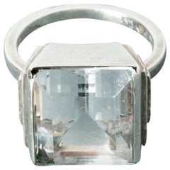 Silver and Rock Crystal Ring by Wiwen Nilsson, Sweden, 1938
