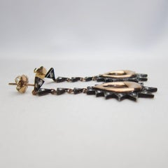 Silver and Rose Gold Diamond Spiky Teardrop Dangle Earrings, circa 1940