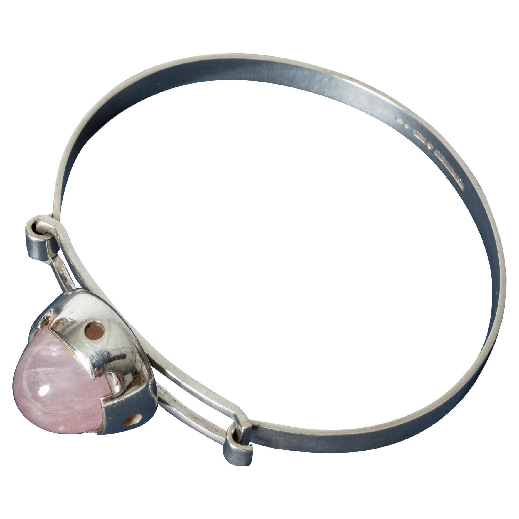 Silver and Rose Quartz Bracelet by Martti Viikinniemi, Finland, 1967