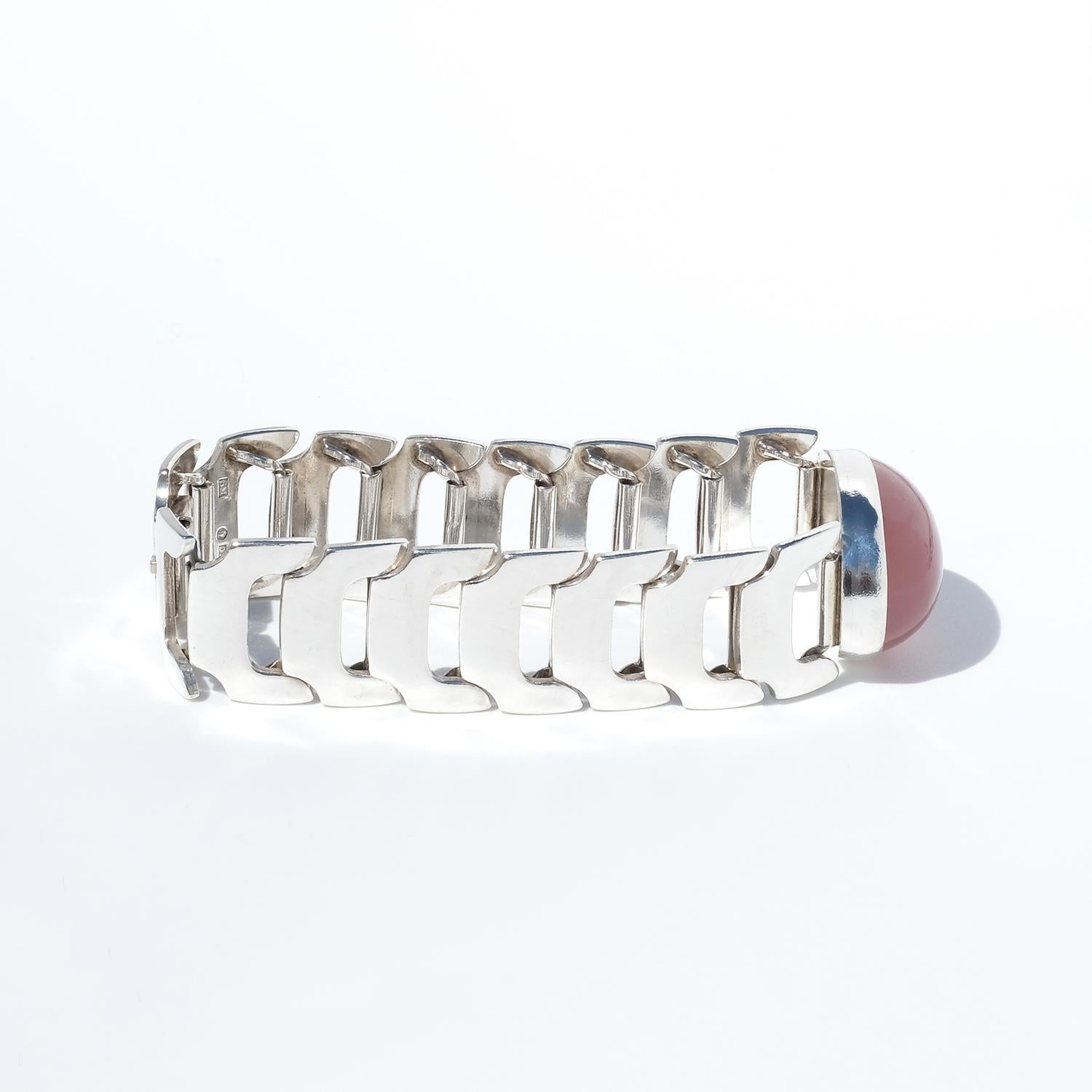 Bracciale in argento e quarzo rosa di Michelsen Made 1960 In condizioni buone in vendita a Stockholm, SE