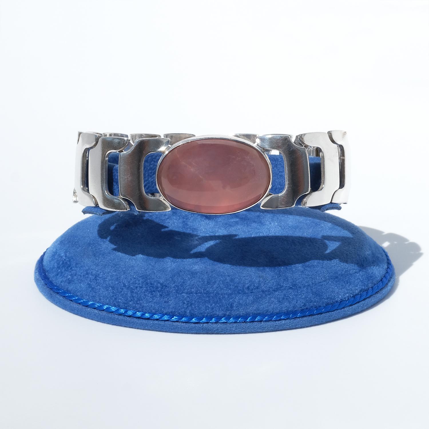 Bracciale in argento e quarzo rosa di Michelsen Made 1960 in vendita 1
