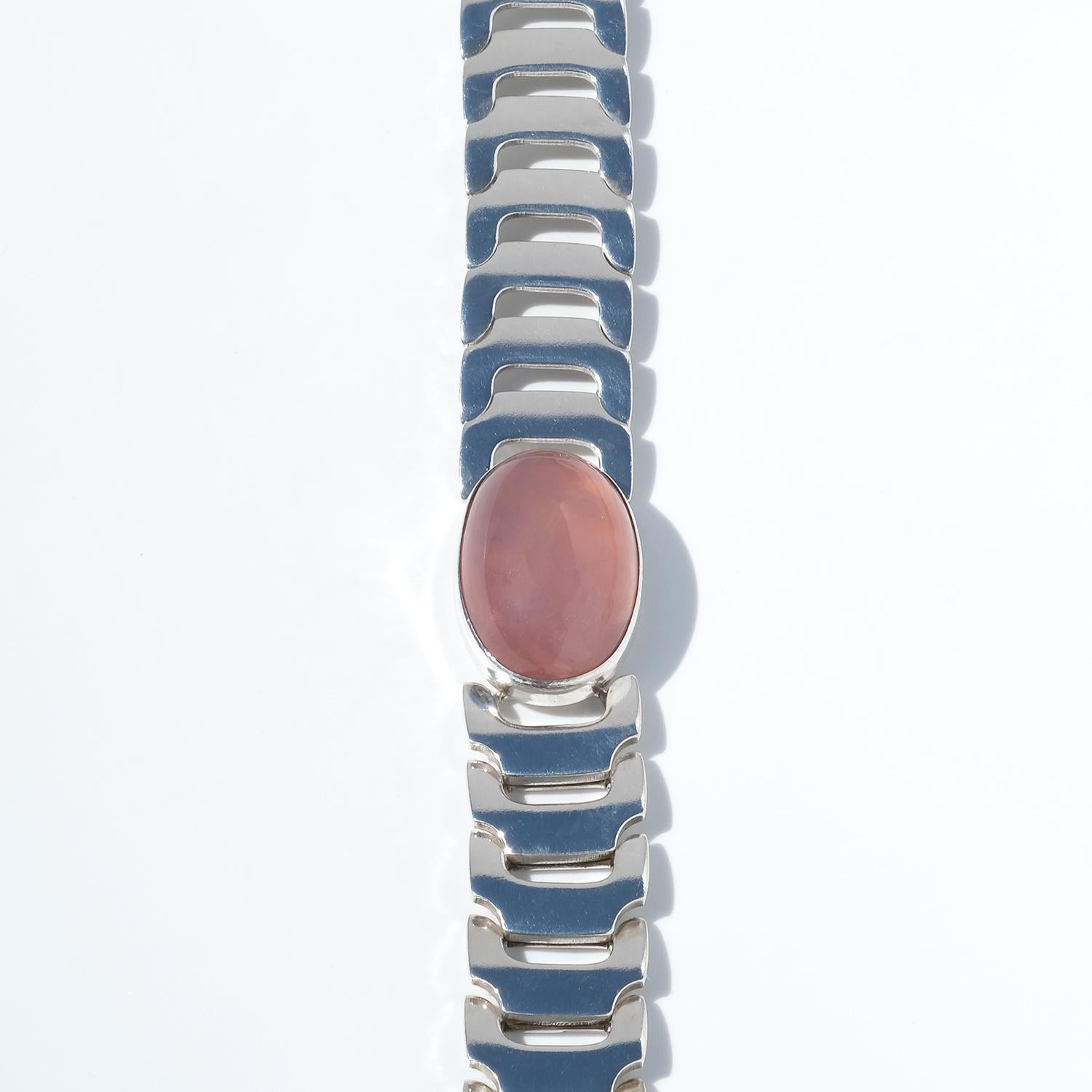 Bracciale in argento e quarzo rosa di Michelsen Made 1960 in vendita 3