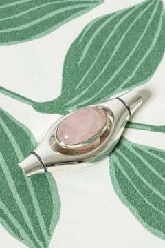 Silver and Rose Quartz Brooch by Elis Kauppi, Kupittaan Kulta, Finland, 1960