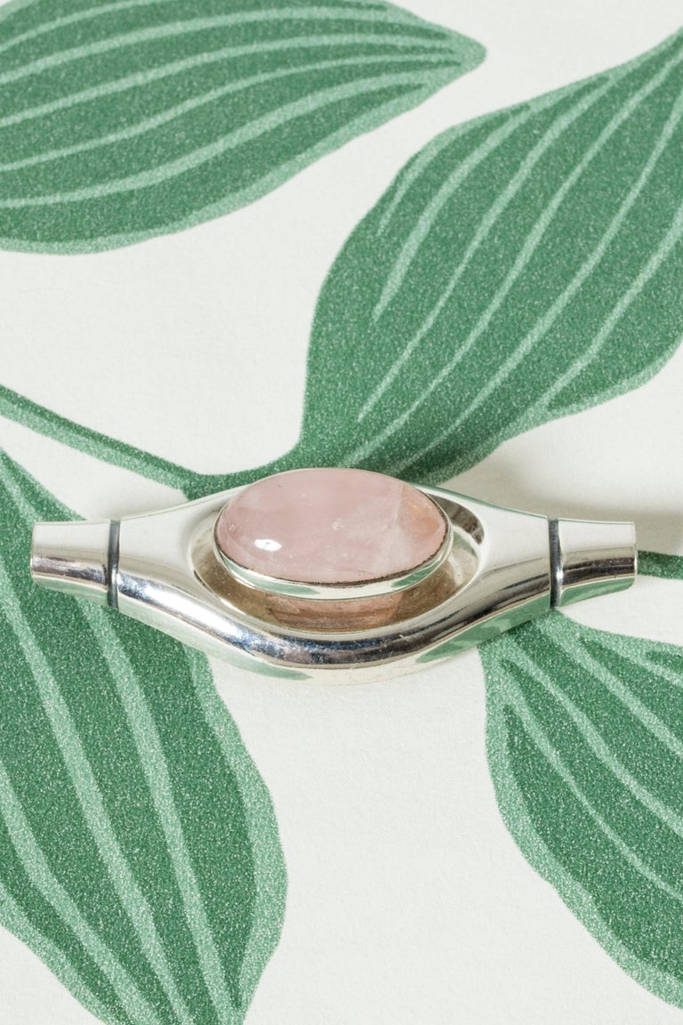 Collier Vintage Imposant Années 1970 - Suspension Moderniste, Chrome Et Quartz Rose - Occasion