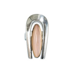 Vintage Silver and Rose Quartz Ring by Elis Kauppi for Kupittaan Kulta, Finland, 1970s