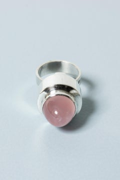 Silver and Rose Quartz Ring from Hansen, Sweden, 1966