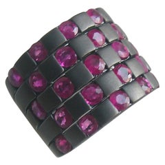 Silver and Ruby Checker Band Ring