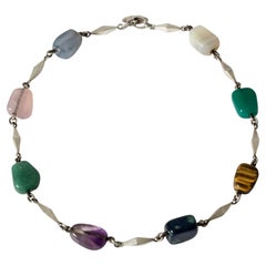 Retro Silver and Semi-Precious Stones Collier by Arvo Saarela, Sweden, 1963