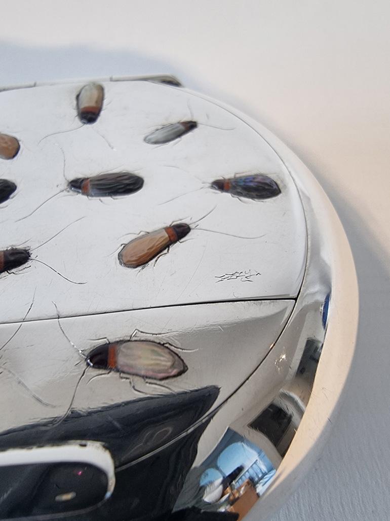 Early 20th Century Silver and Shibayama tobacco box with combination vesta case lid For Sale