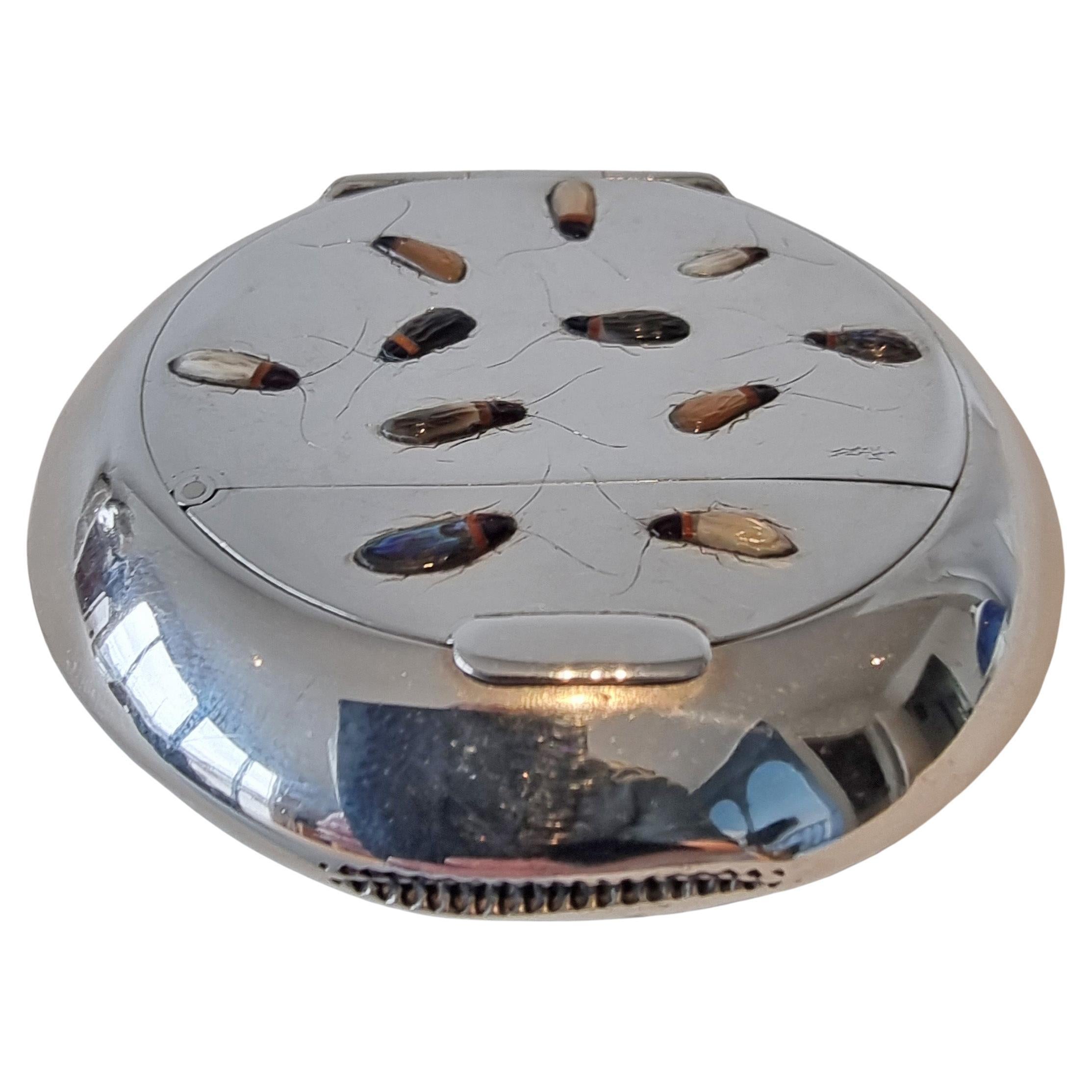 Caja de tabaco de plata y Shibayama con tapa de caja de vesta combinada