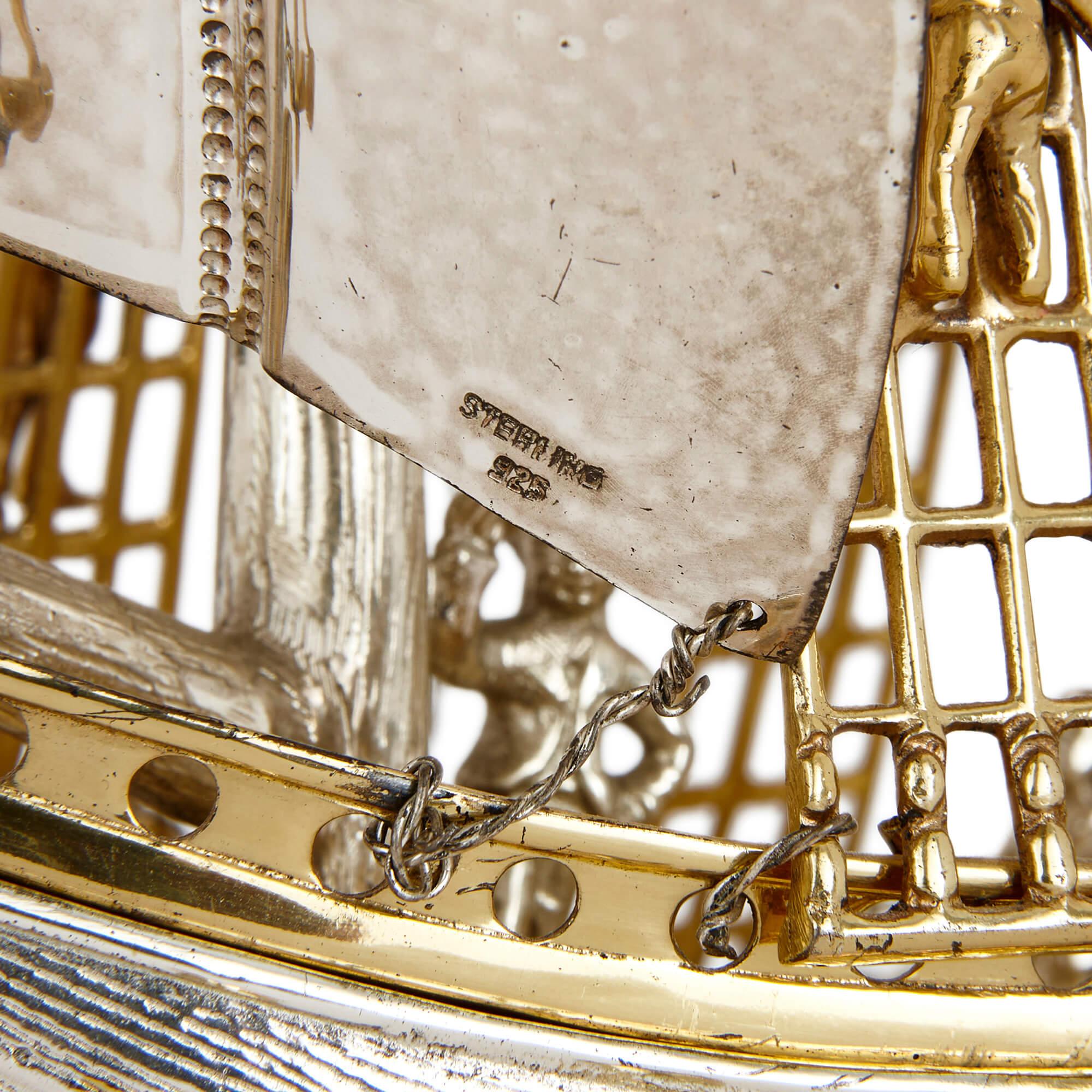 Vermeil Silver and Silver Gilt Nef Sailing Ship For Sale
