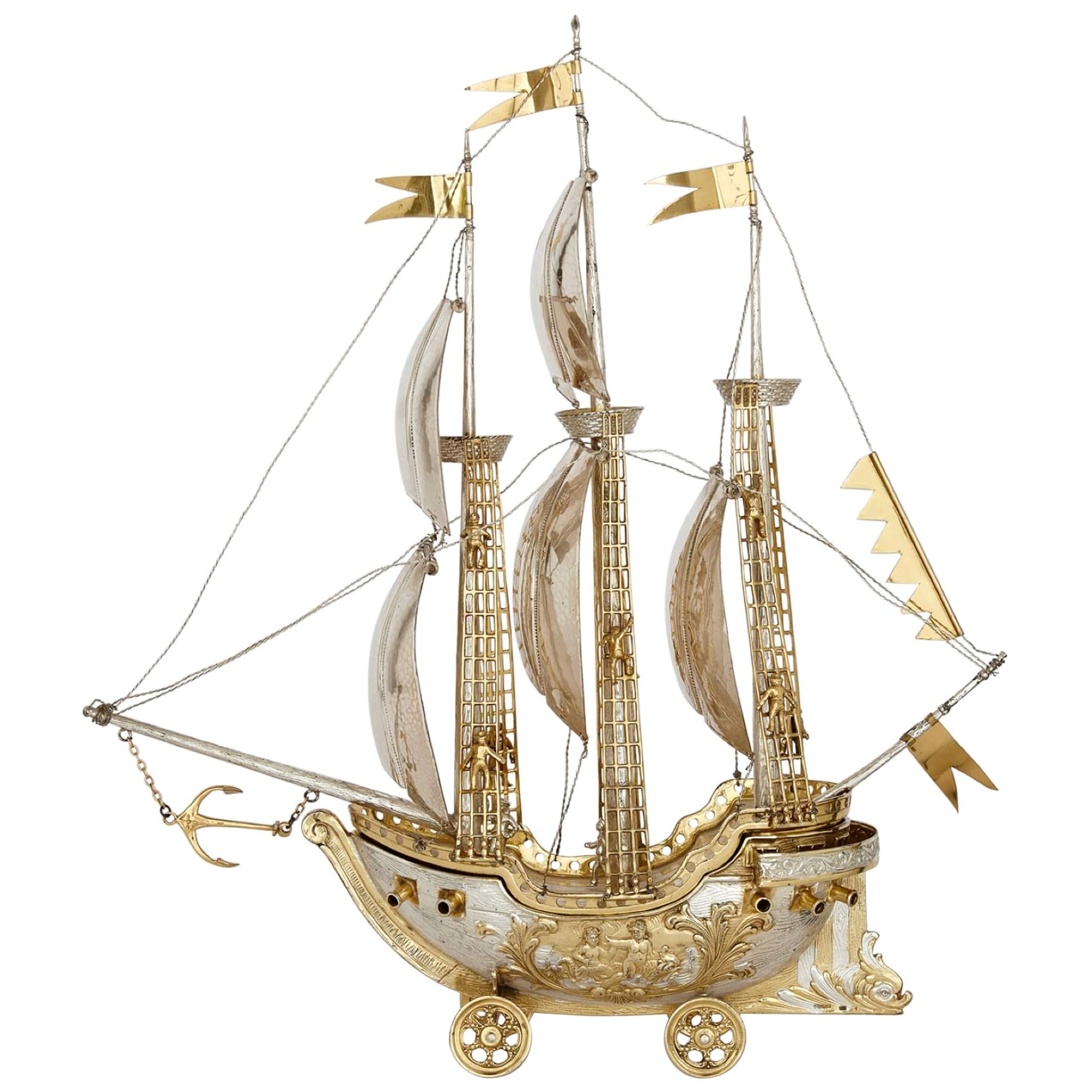 Nave a vela Nef in argento e argento dorato