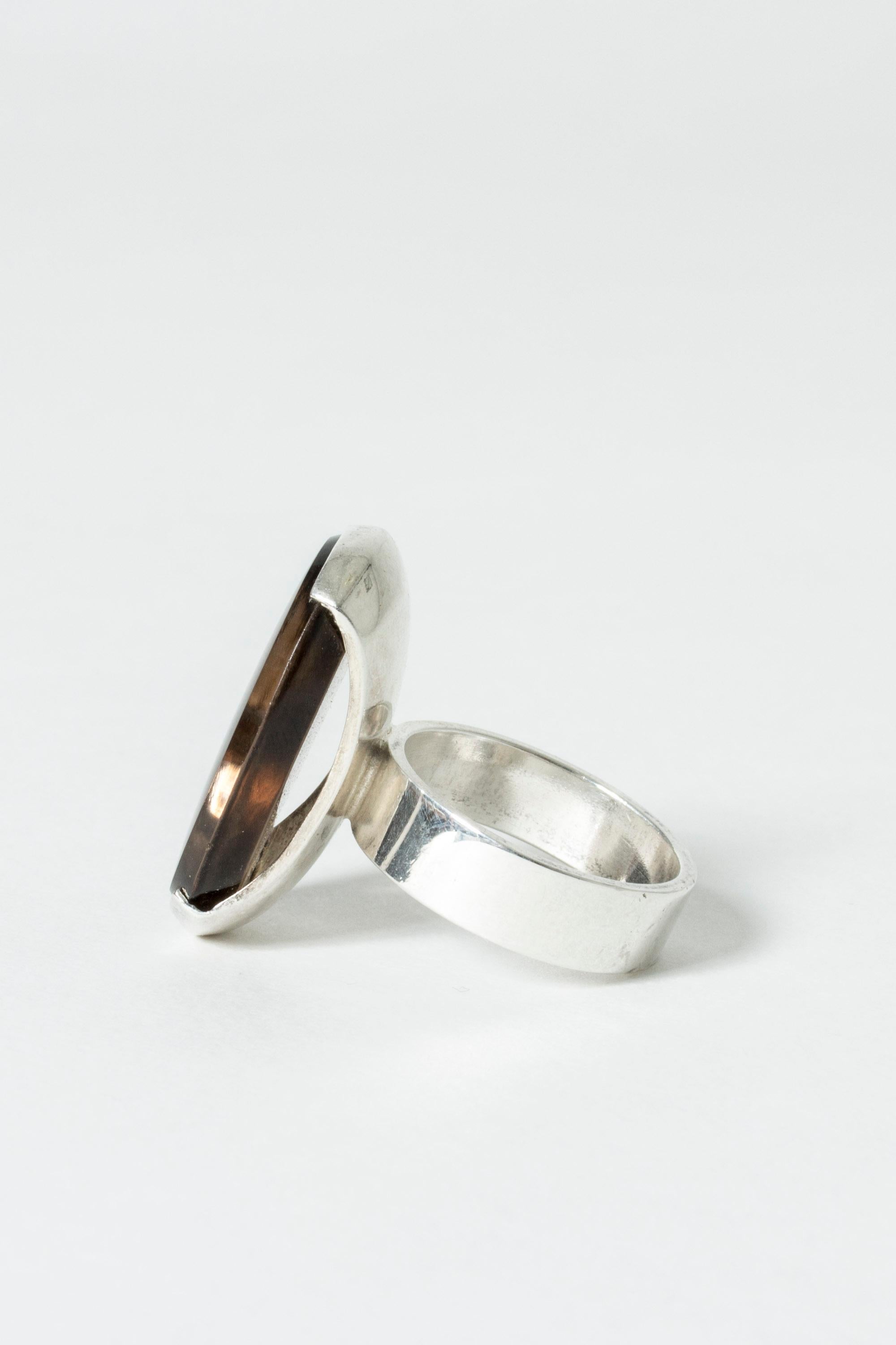 Silver and Smoke Quartz Ring by Elis Kauppi for Kupittaan Kulta, Finland, 1960s In Good Condition In Stockholm, SE